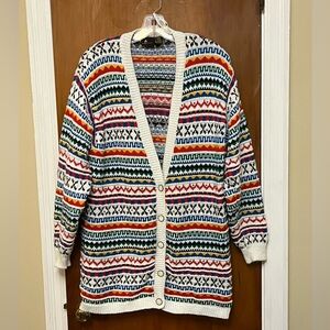 🆕 Liz Claiborne  button front Colorful Patterned Women's Sweater Catdigan